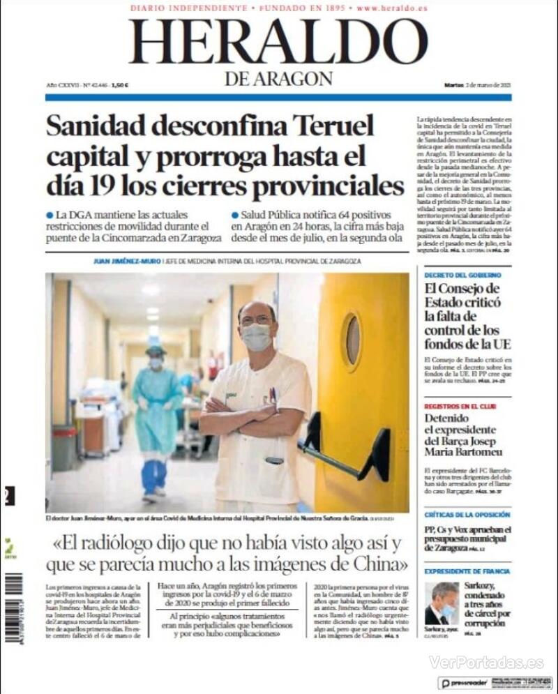 Portada Heraldo de Aragón 2021-03-03