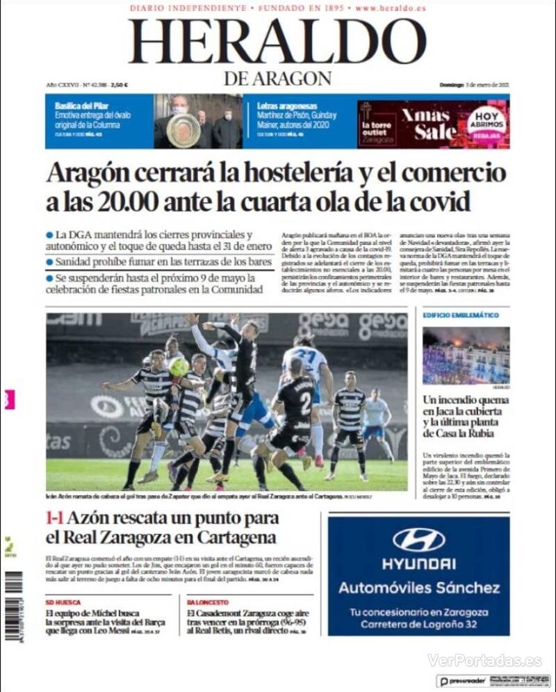 Portada Heraldo de Aragón 2021-01-04
