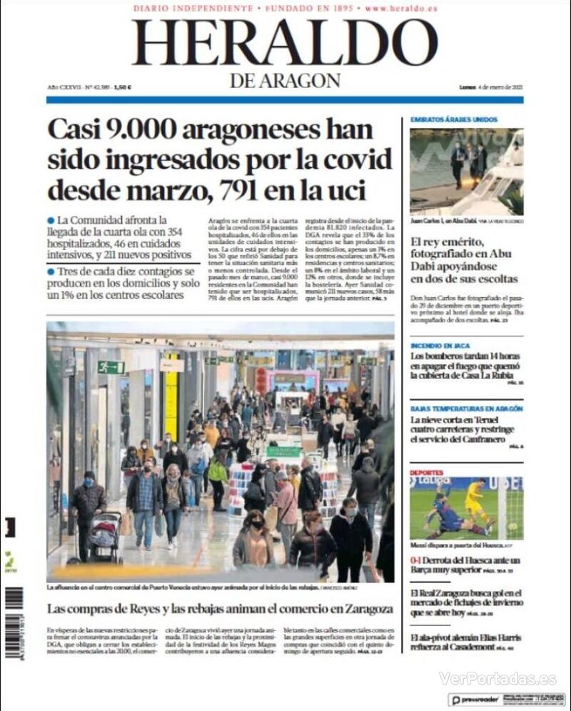 Portada Heraldo de Aragón 2021-01-05