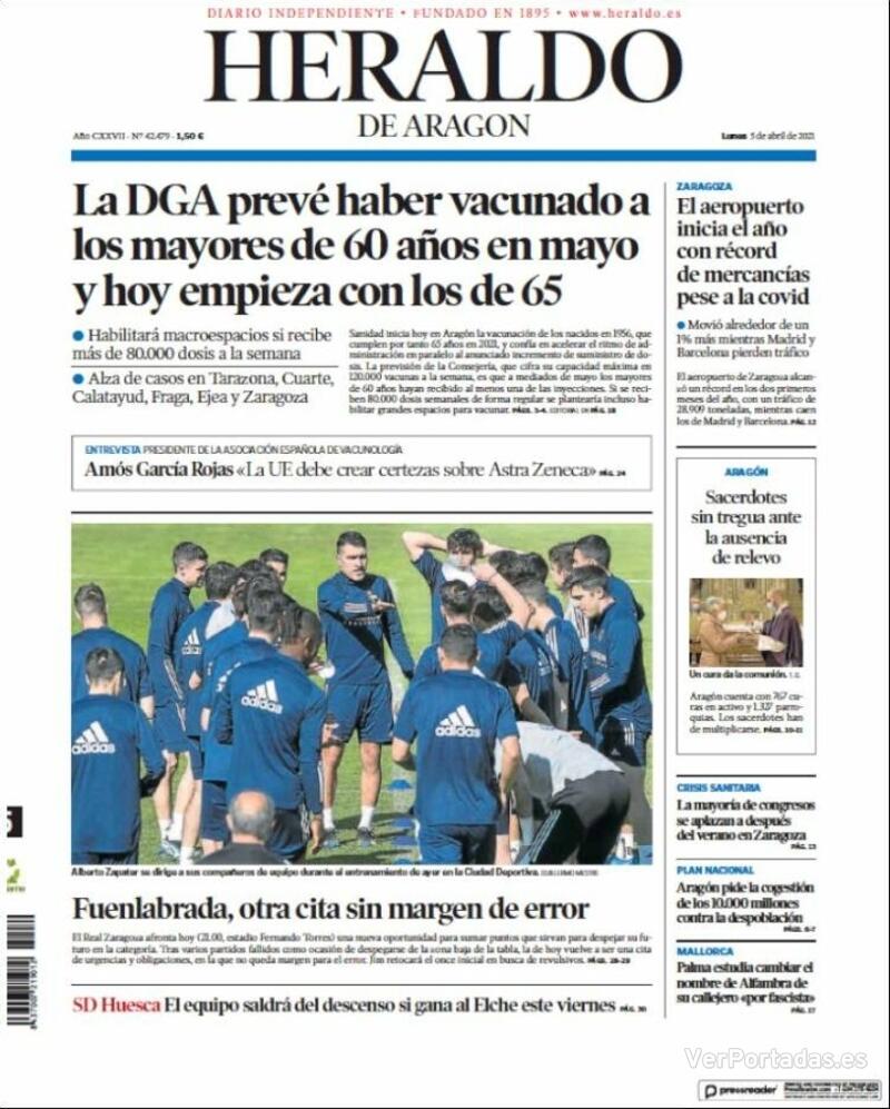 Portada Heraldo de Aragón 2021-04-06