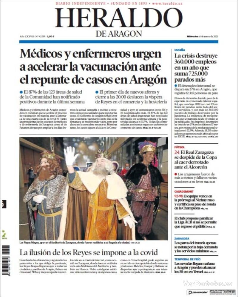 Portada Heraldo de Aragón 2021-01-07
