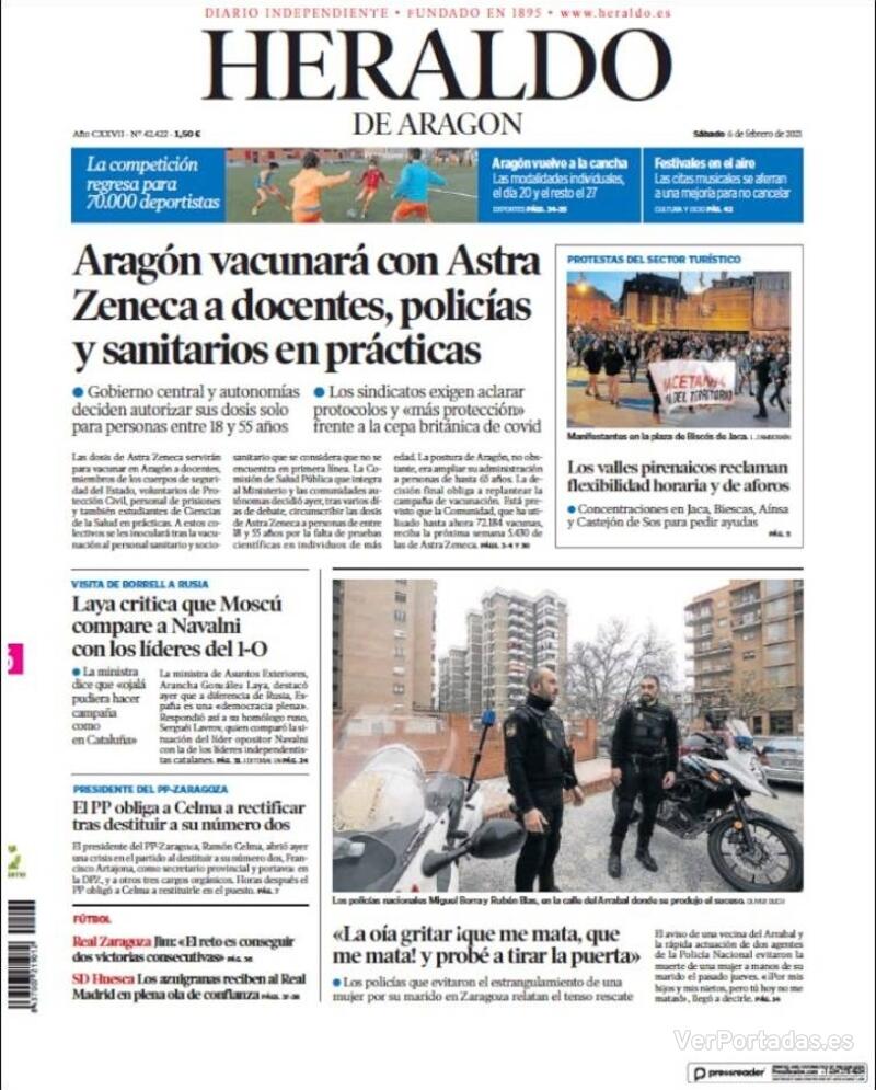 Portada Heraldo de Aragón 2021-02-07