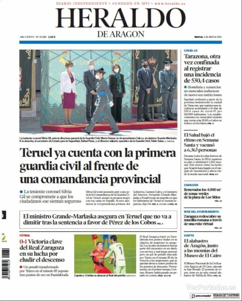 Portada Heraldo de Aragón 2021-04-07