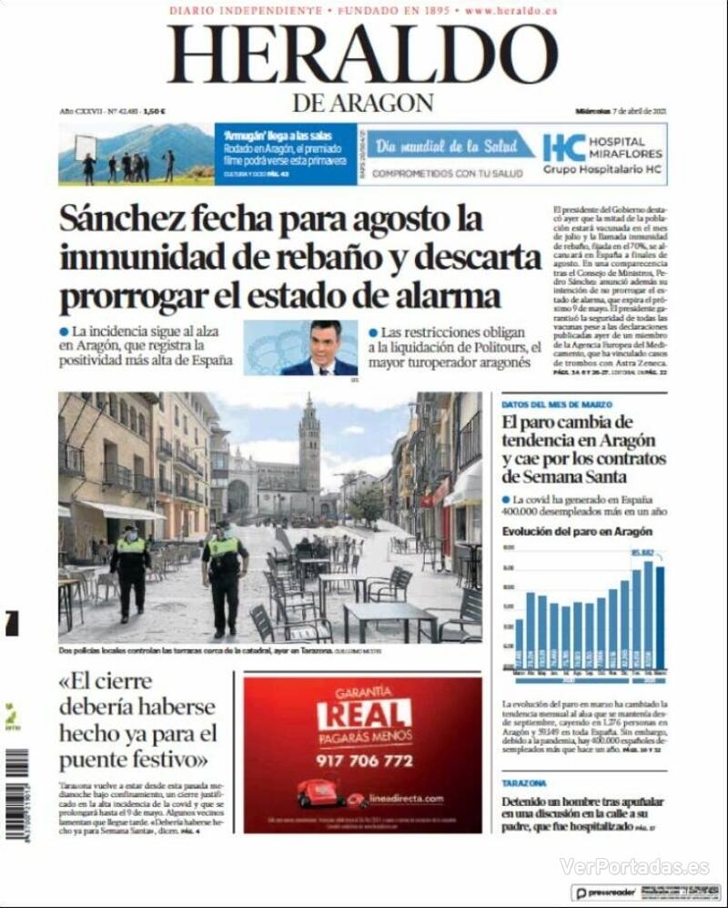 Portada Heraldo de Aragón 2021-04-08