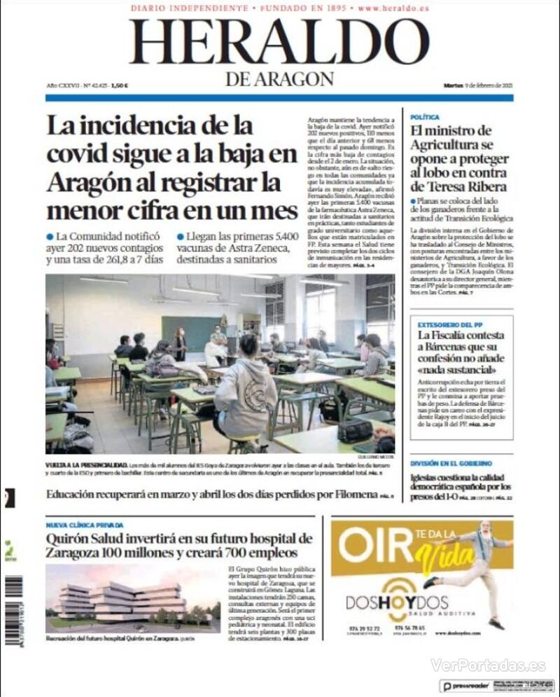 Portada Heraldo de Aragón 2021-02-10
