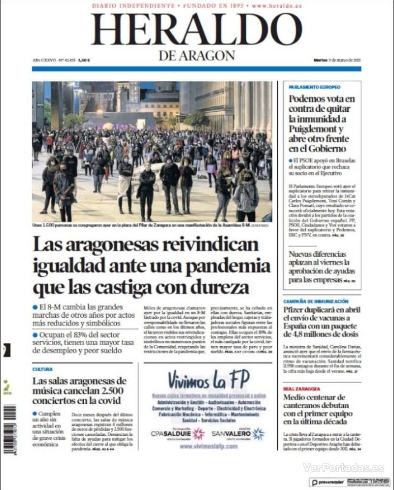 Portada Heraldo de Aragón 2021-03-10