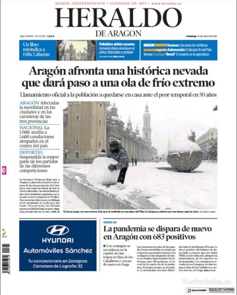 Portada Heraldo de Aragón 2021-01-11