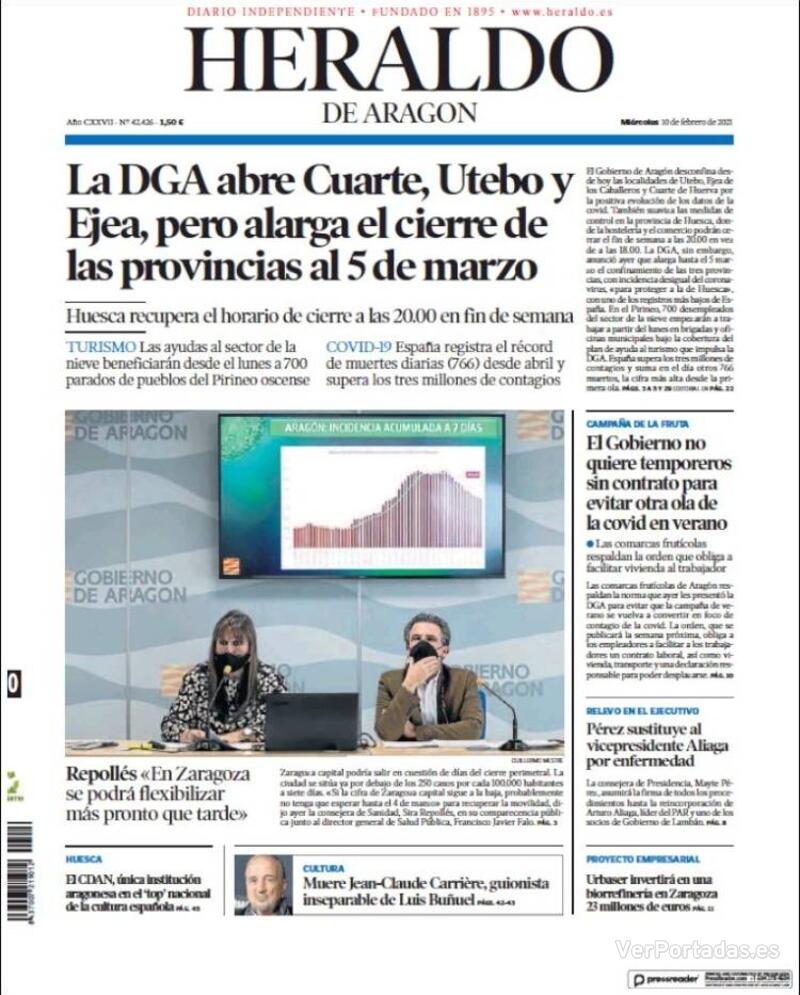 Portada Heraldo de Aragón 2021-02-11