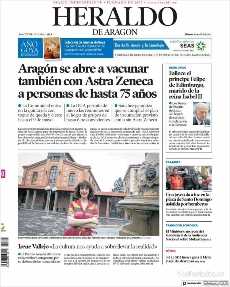 Portada Heraldo de Aragón 2021-04-11