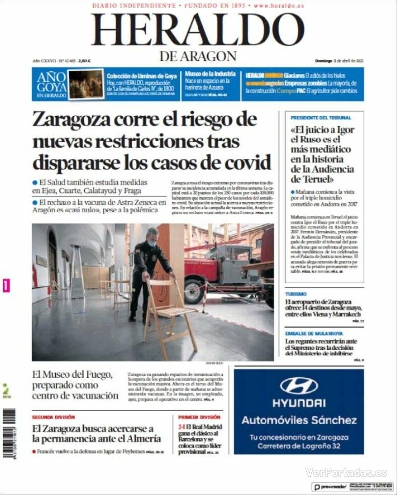 Portada Heraldo de Aragón 2021-04-12