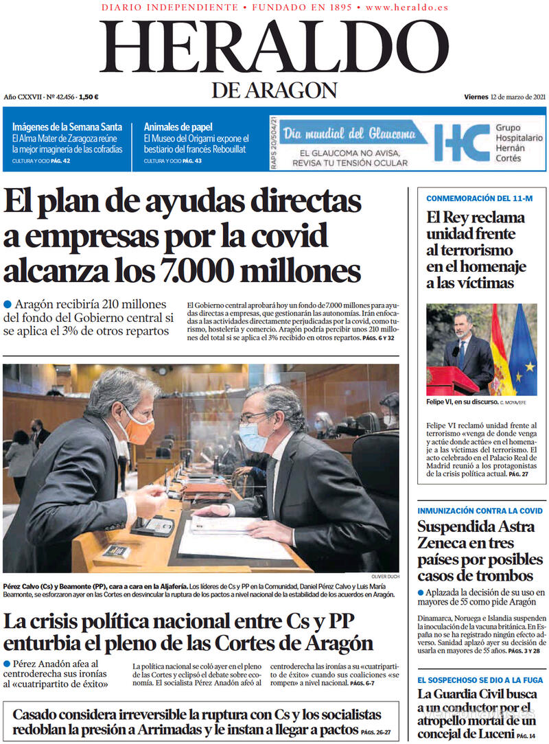 Portada Heraldo de Aragón 2021-03-13