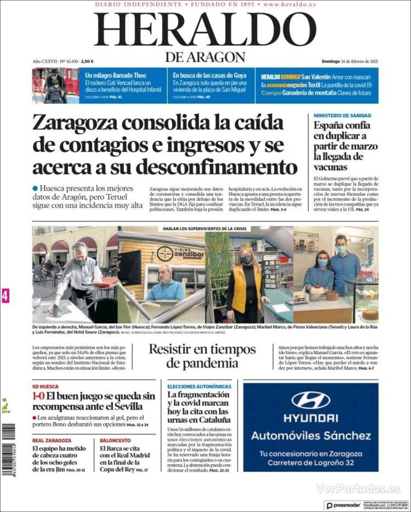 Portada Heraldo de Aragón 2021-02-15