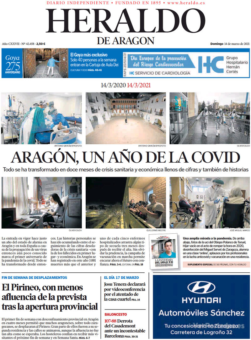 Portada Heraldo de Aragón 2021-03-15