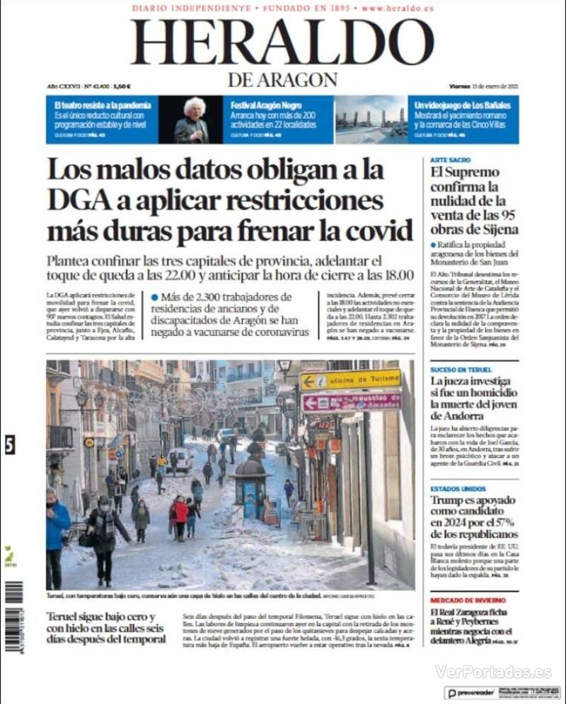 Portada Heraldo de Aragón 2021-01-16
