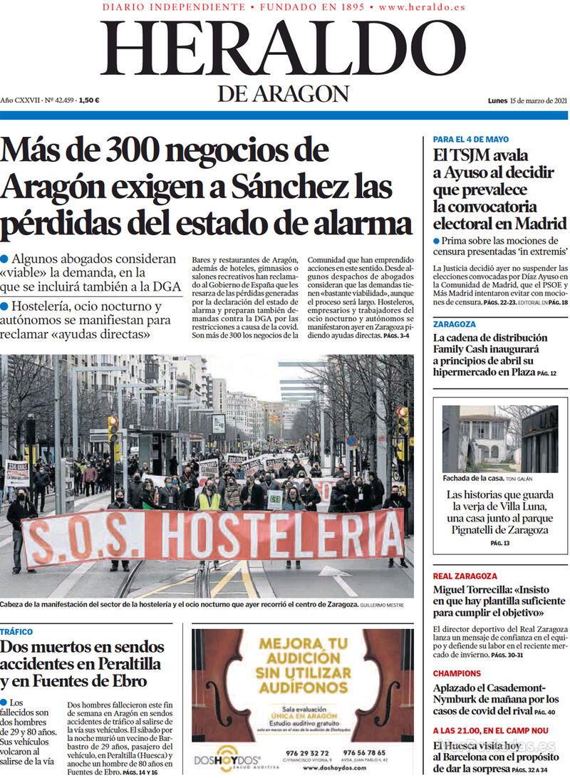 Portada Heraldo de Aragón 2021-03-16