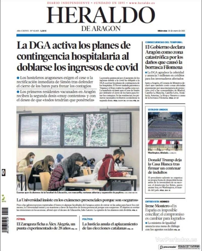 Portada Heraldo de Aragón 2021-01-21