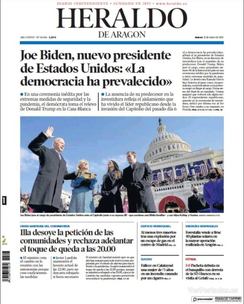 Portada Heraldo de Aragón 2021-01-22