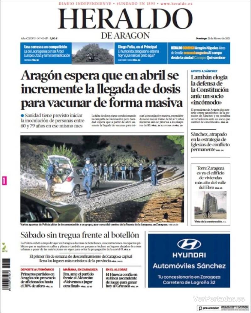 Portada Heraldo de Aragón 2021-02-22