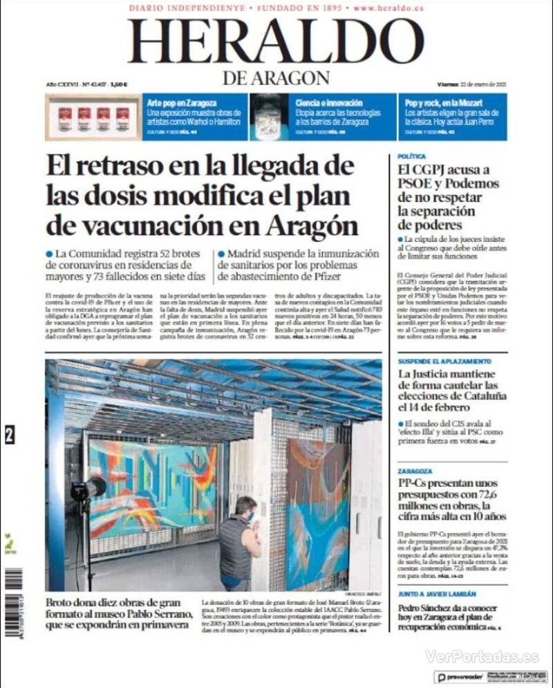 Portada Heraldo de Aragón 2021-01-23