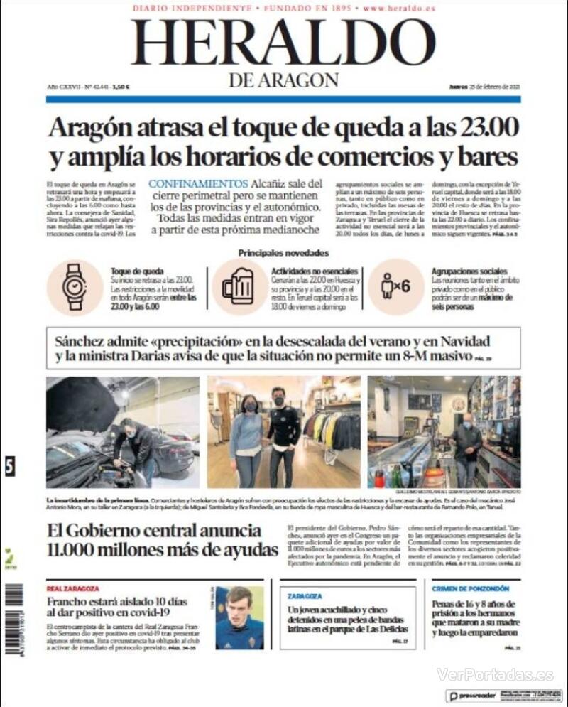 Portada Heraldo de Aragón 2021-02-26