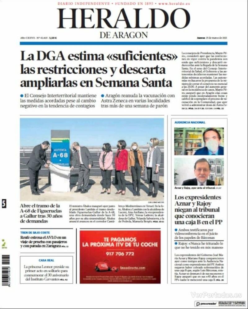 Portada Heraldo de Aragón 2021-03-26