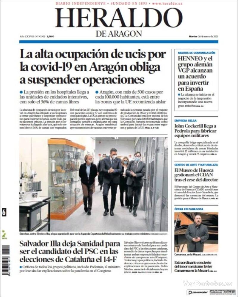 Portada Heraldo de Aragón 2021-01-27