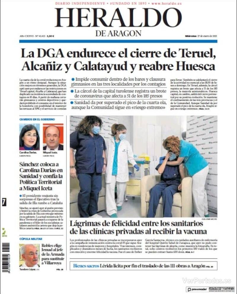 Portada Heraldo de Aragón 2021-01-28