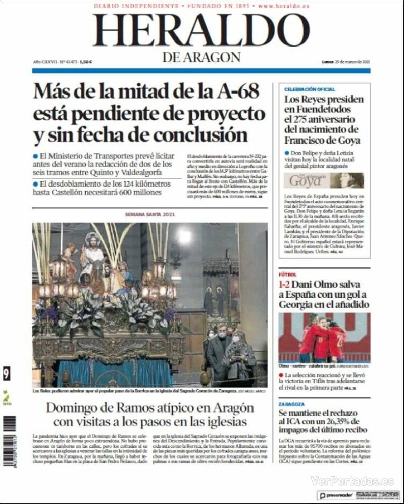 Portada Heraldo de Aragón 2021-03-30