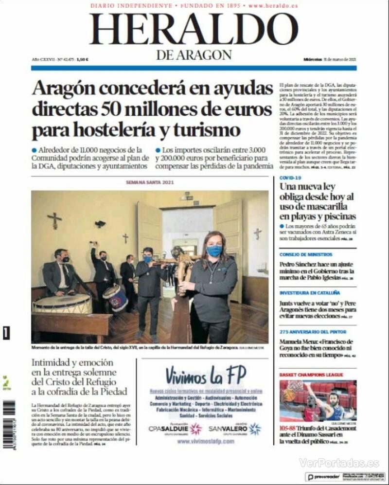 Portada Heraldo de Aragón 2021-04-01