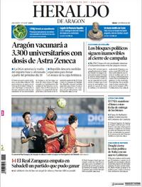 Portada Heraldo de Aragón 2021-02-13