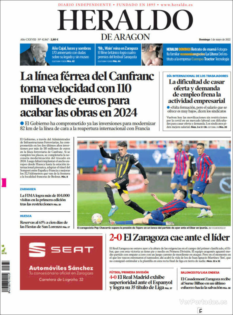 Portada Heraldo de Aragón 2022-05-02
