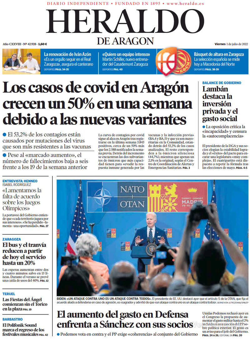 Portada Heraldo de Aragón 2022-07-02