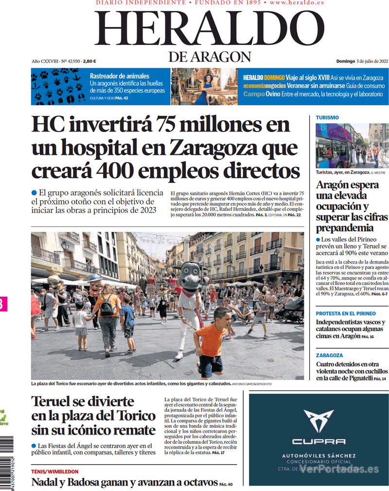 Portada Heraldo de Aragón 2022-07-04