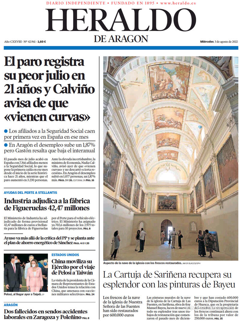 Portada Heraldo de Aragón 2022-08-04