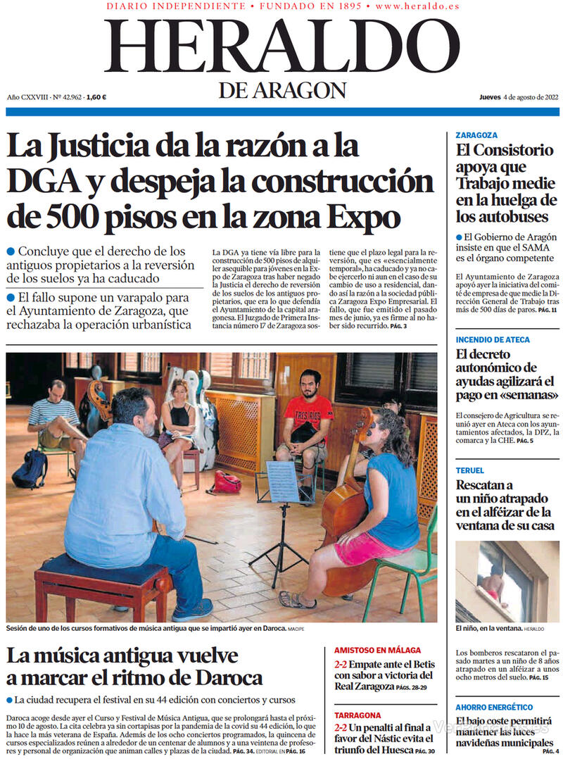 Portada Heraldo de Aragón 2022-08-05