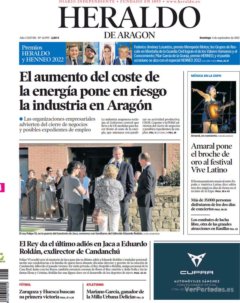 Portada Heraldo de Aragón 2022-09-05