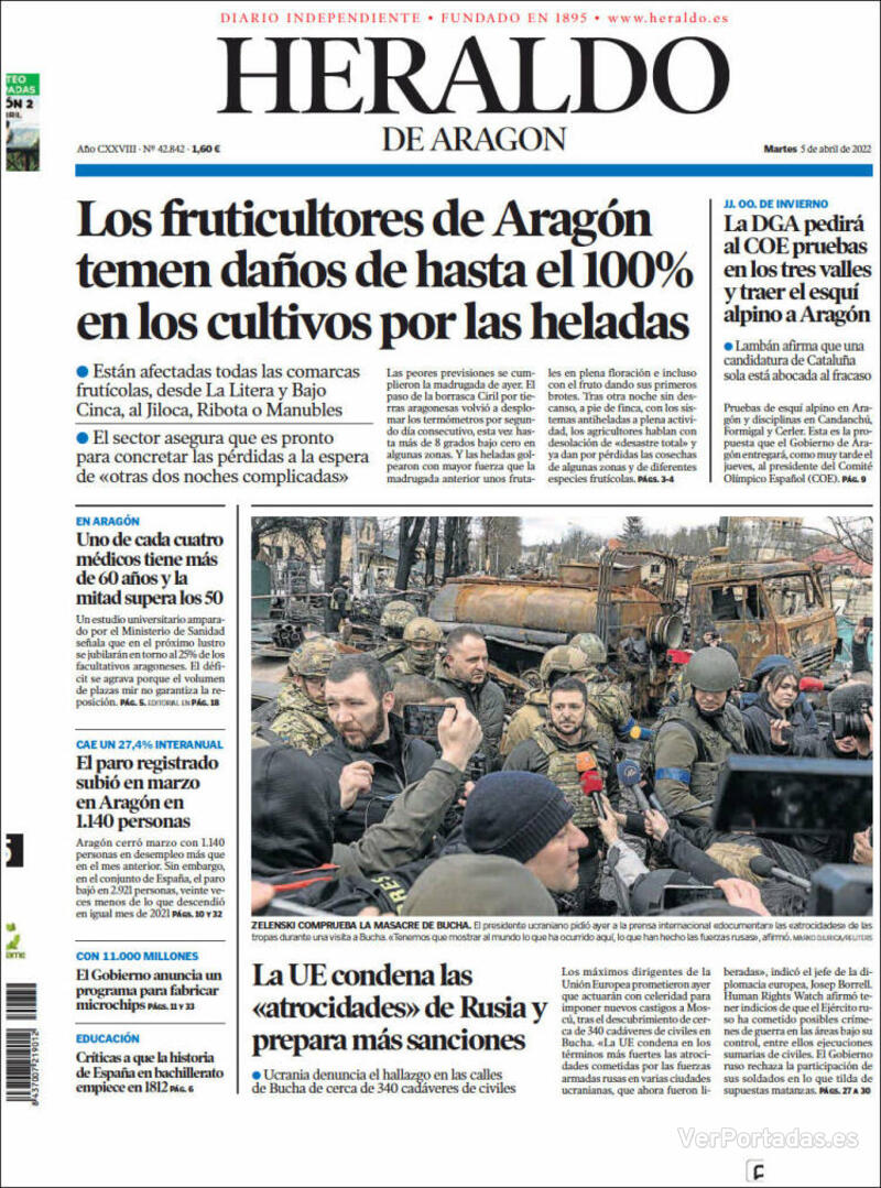 Portada Heraldo de Aragón 2022-04-06