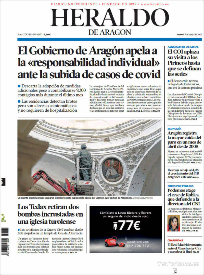 Portada Heraldo de Aragón 2022-05-06