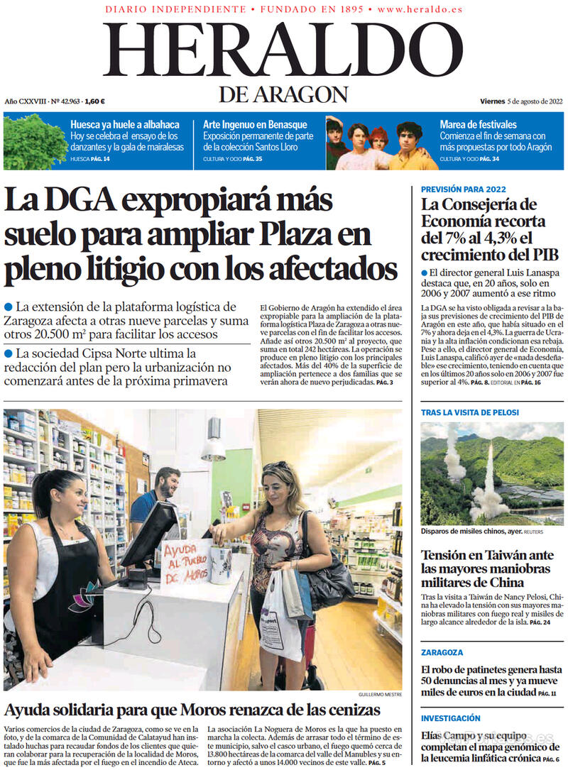 Portada Heraldo de Aragón 2022-08-06