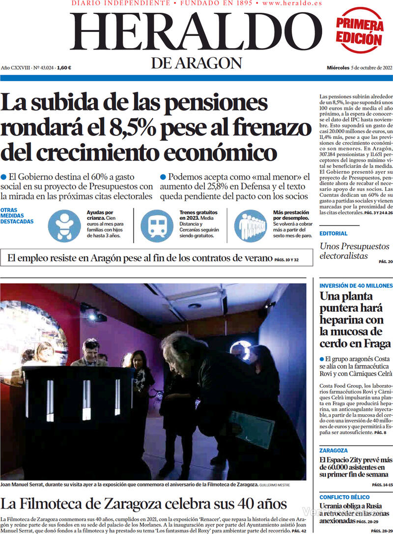 Portada Heraldo de Aragón 2022-10-06