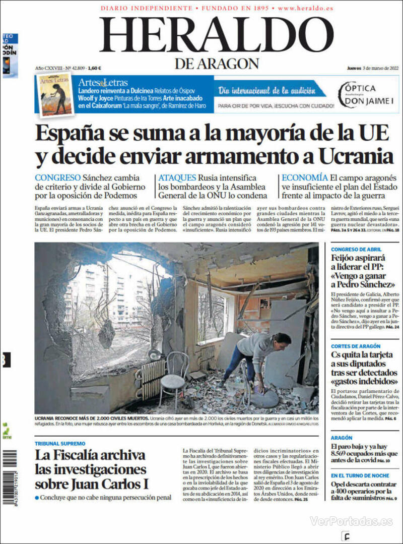 Portada Heraldo de Aragón 2022-03-07