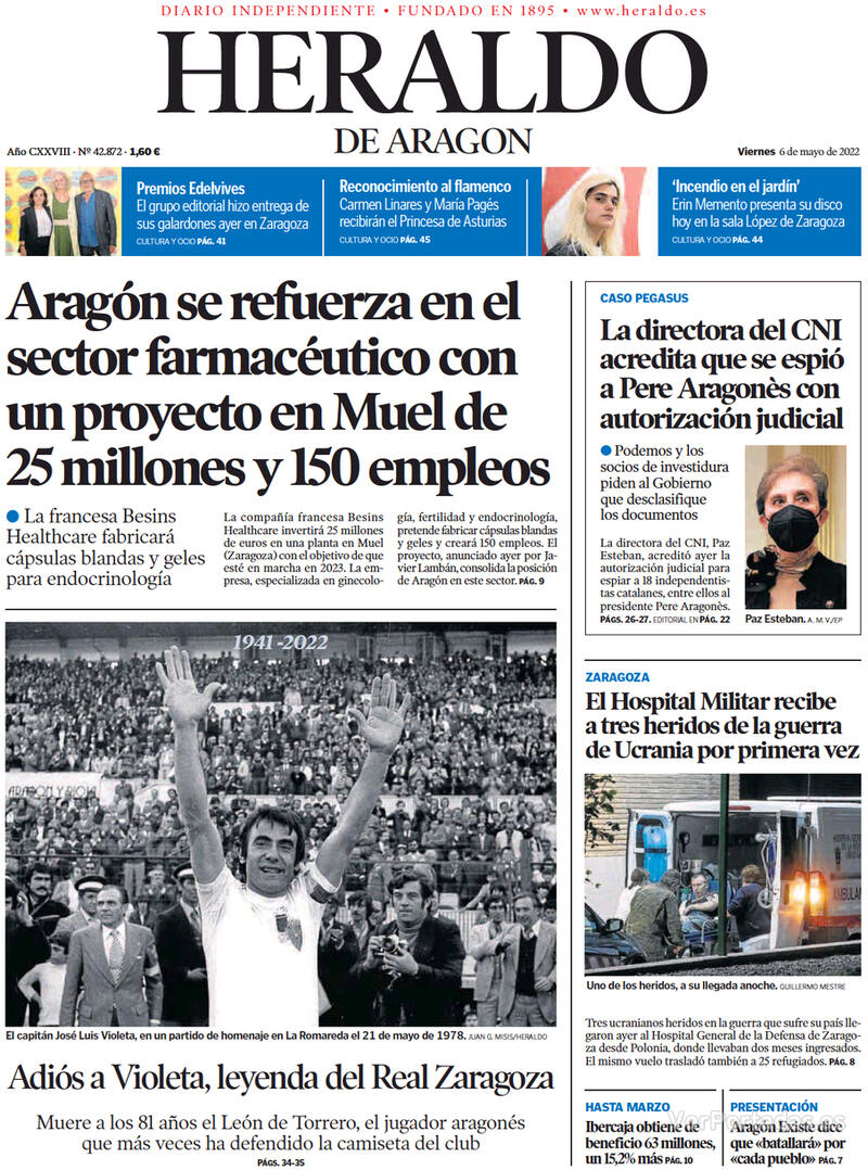 Portada Heraldo de Aragón 2022-05-07