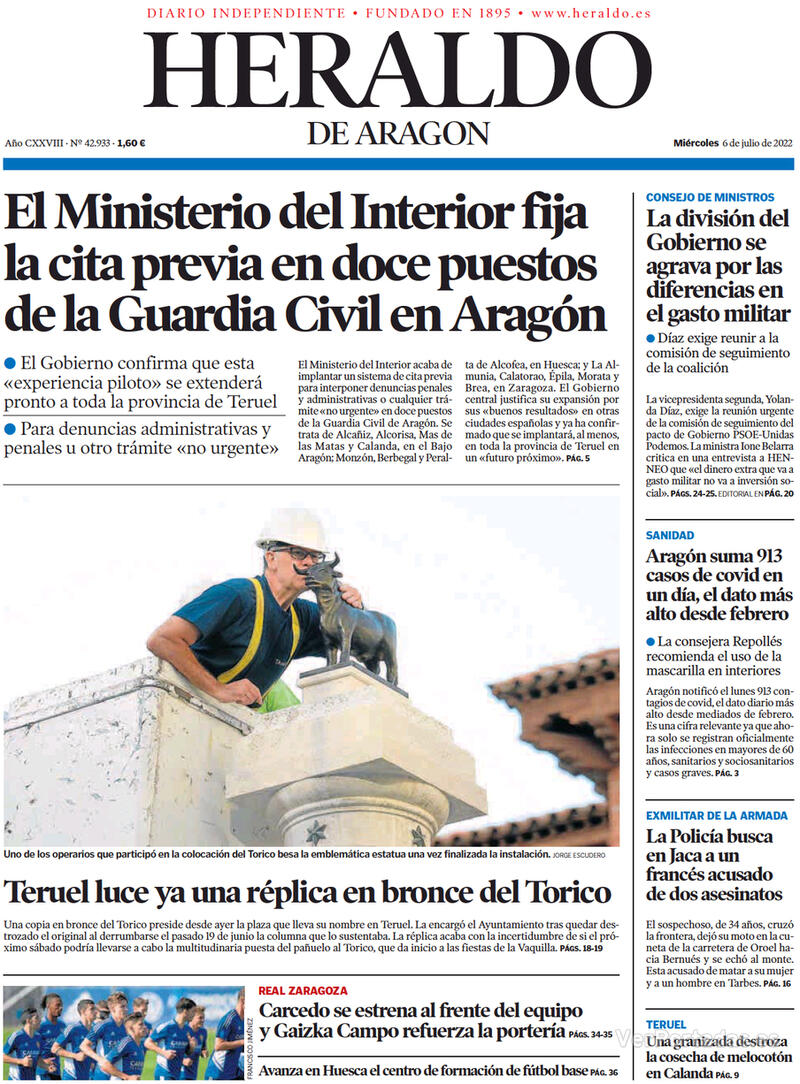 Portada Heraldo de Aragón 2022-07-07