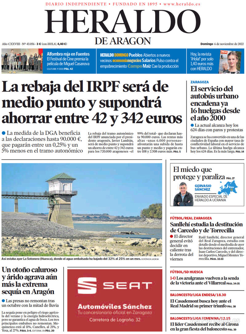 Portada Heraldo de Aragón 2022-11-07