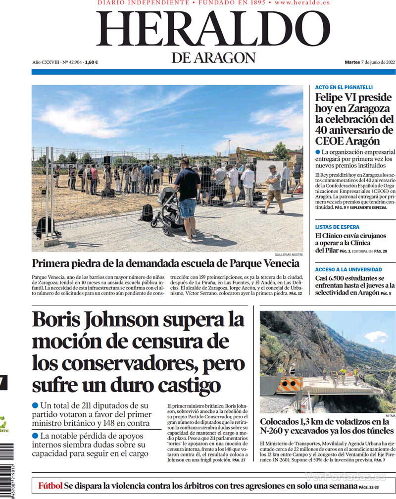 Portada Heraldo de Aragón 2022-06-08