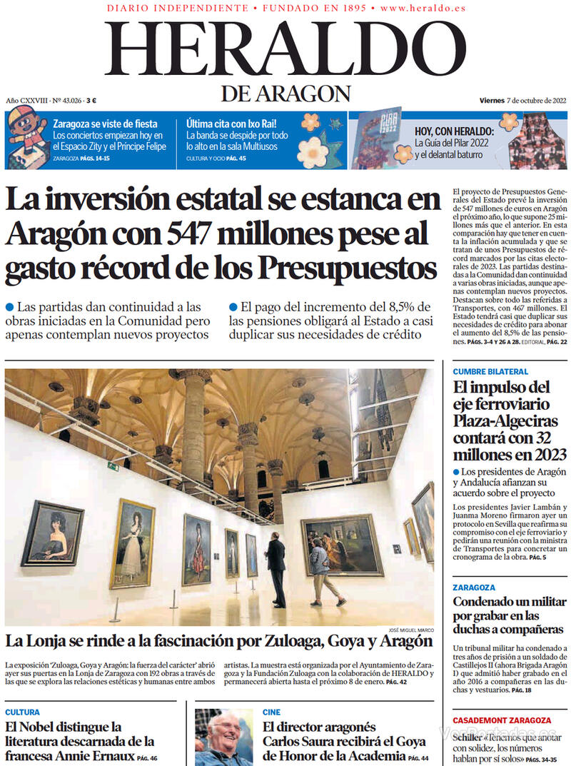 Portada Heraldo de Aragón 2022-10-08