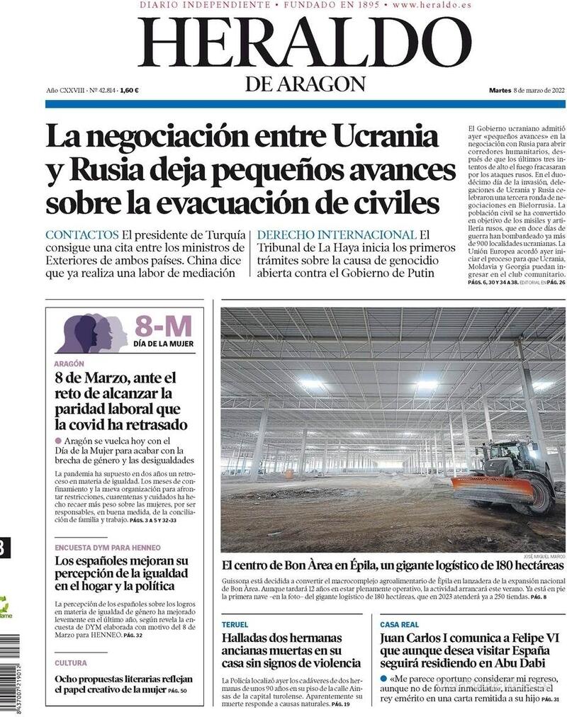 Portada Heraldo de Aragón 2022-03-09