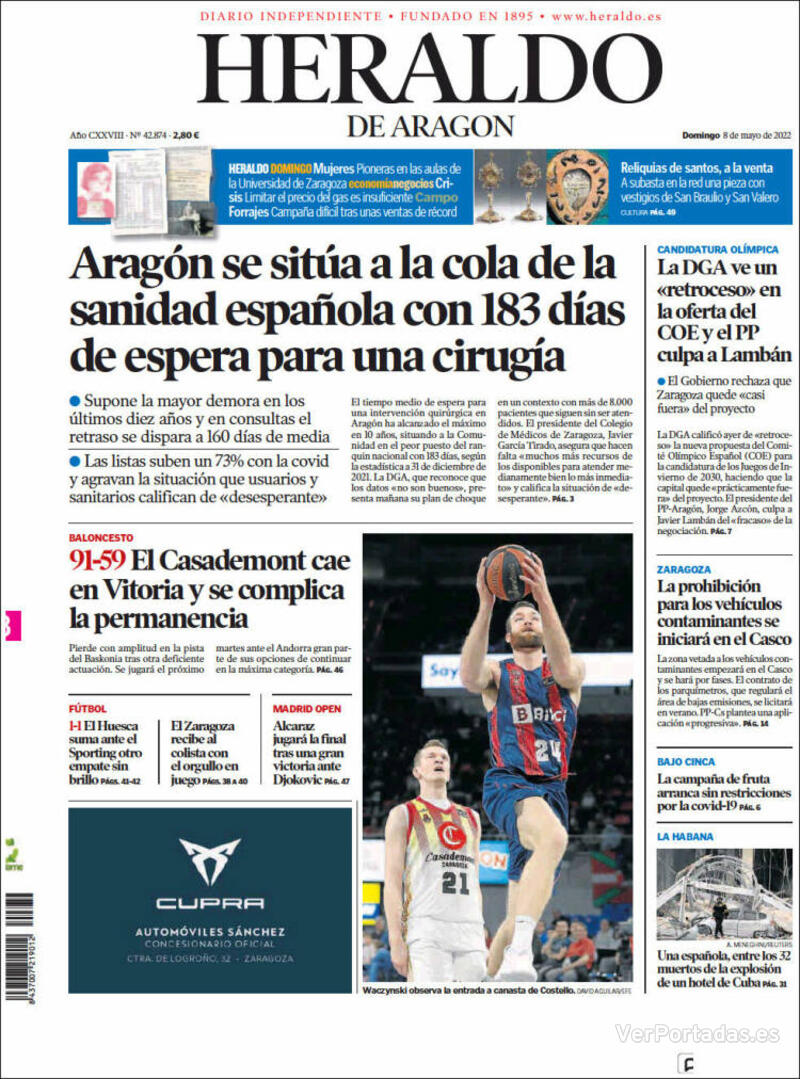 Portada Heraldo de Aragón 2022-05-09