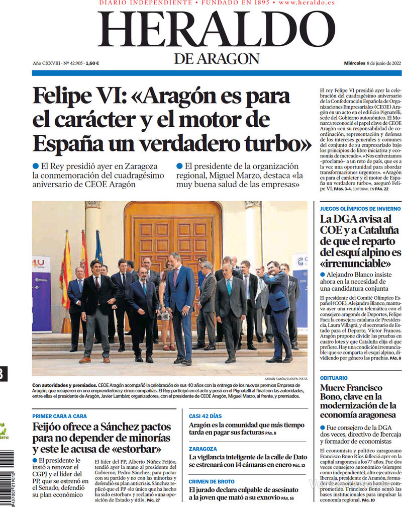 Portada Heraldo de Aragón 2022-06-09