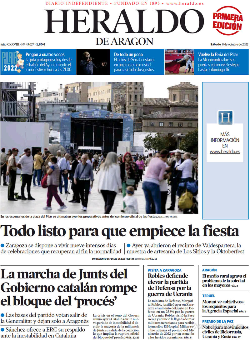 Portada Heraldo de Aragón 2022-10-09